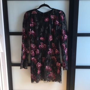 Nasty Gal burgundy roses short black dress